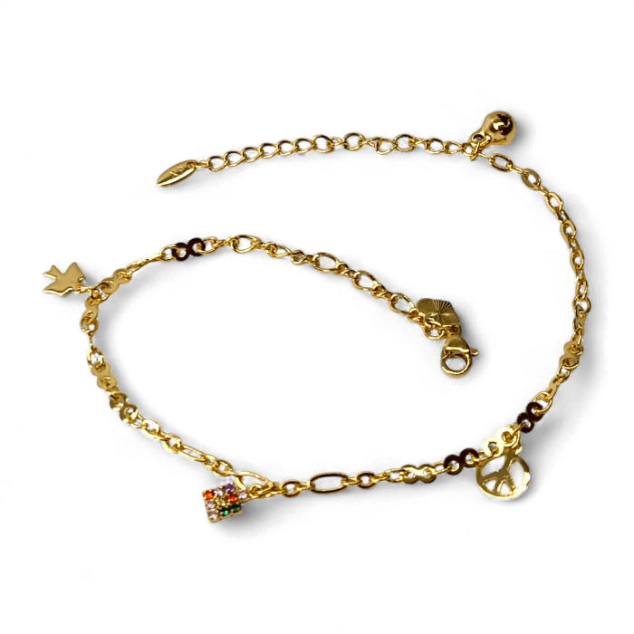 Brățară de picior Adela placată cu aur cu charm-uri și cristale colorate [1]