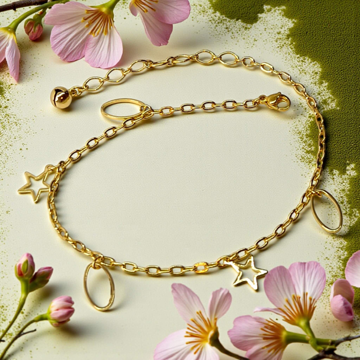 Brățară de picior Aria placată cu aur cu stele aurii și elemente ovale [6]
