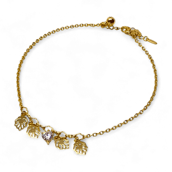 Brățară de picior Eleri placată cu aur cu frunze aurii și cristal luminos [1]