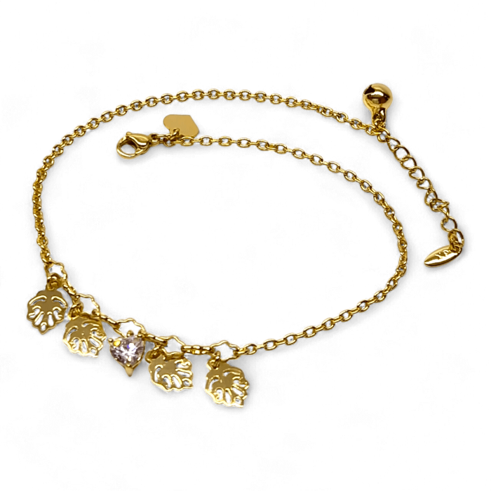 Brățară de picior Eleri placată cu aur cu frunze aurii și cristal luminos [3]