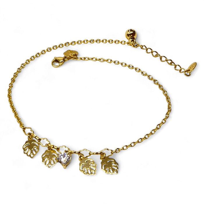 Brățară de picior Eleri placată cu aur cu frunze aurii și cristal luminos [6]