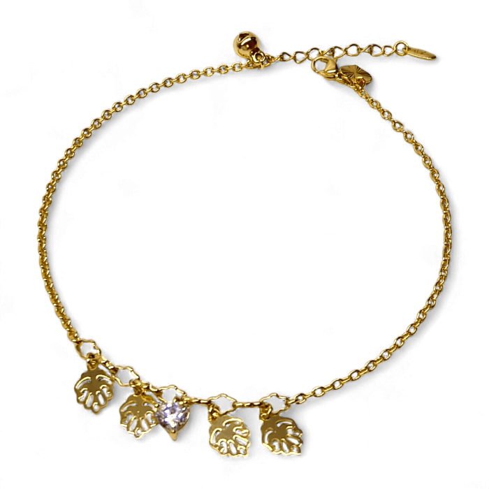 Brățară de picior Eleri placată cu aur cu frunze aurii și cristal luminos [5]