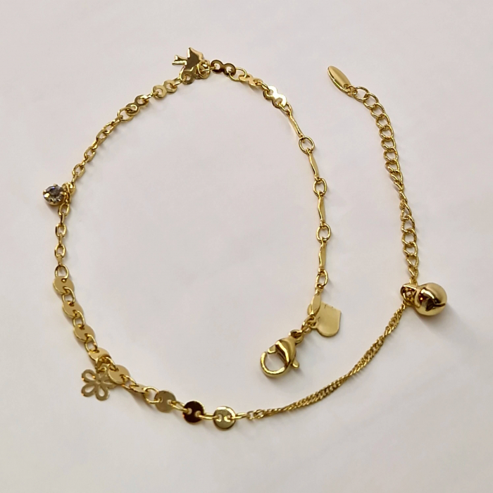 Bratara de picior placata cu aur galben de 14k impodobita cu patru panadante diferite [3]