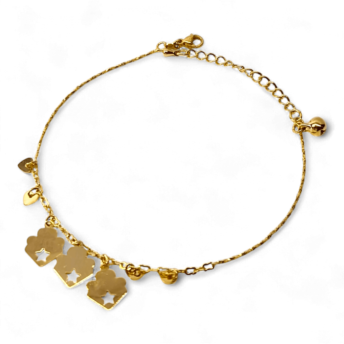 Brățară de picior placată cu aur Maren cu pandantive florale [3]