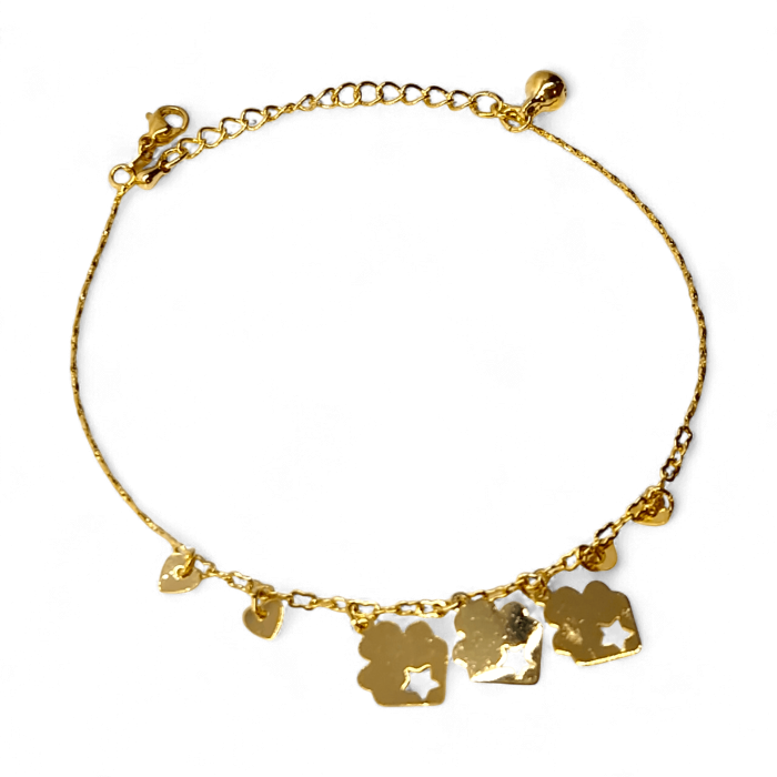 Brățară de picior placată cu aur Maren cu pandantive florale [5]