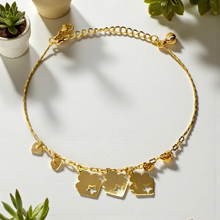 Brățară de picior placată cu aur Maren cu pandantive florale [2]