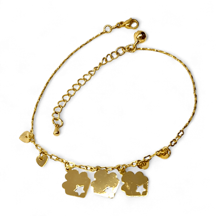Brățară de picior placată cu aur Maren cu pandantive florale [6]