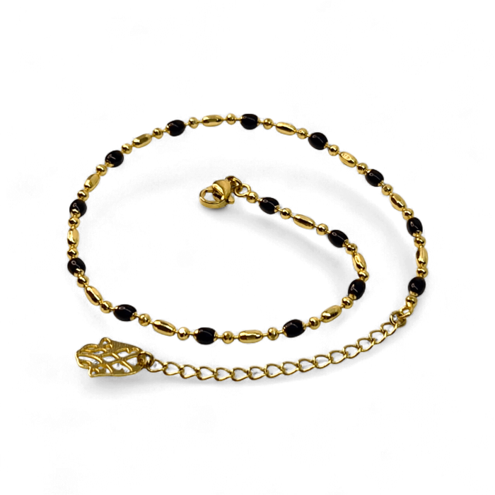 Brățară de picior Mia placată cu aur cu hematit și pandantiv Hamsa – MyBijoux [3]