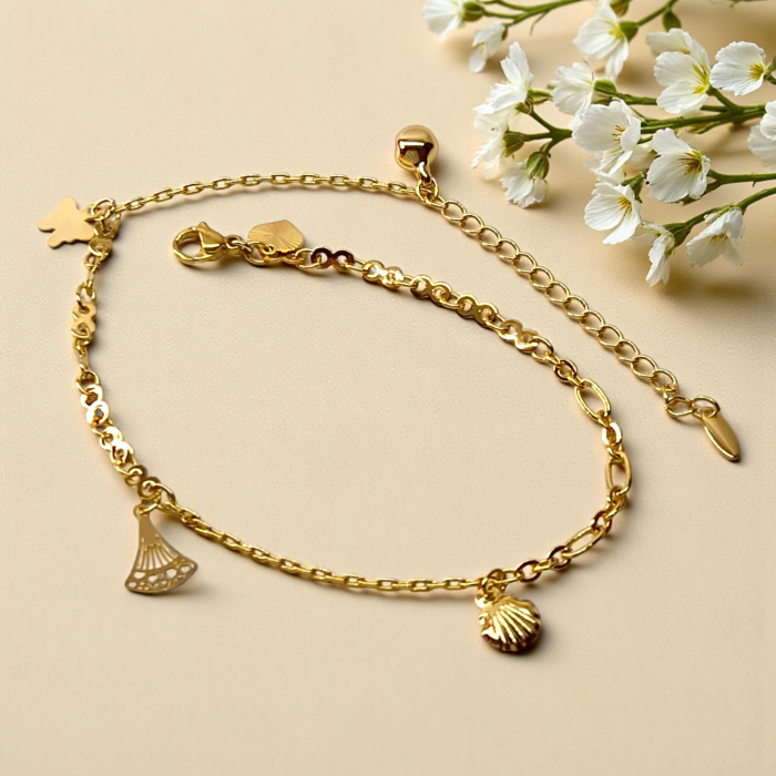 Brățară de picior Sara placată cu aur cu pandantive inspirate din natură [6]