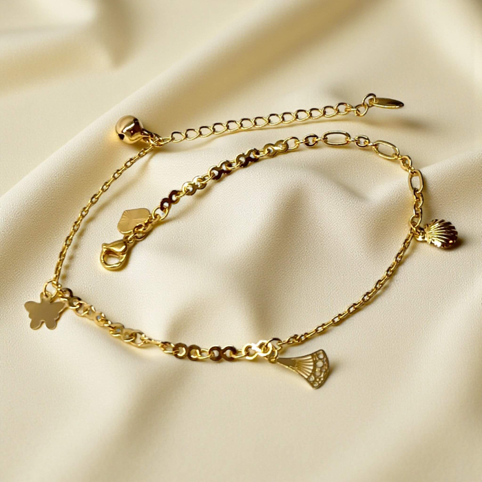Brățară de picior Sara placată cu aur cu pandantive inspirate din natură [4]