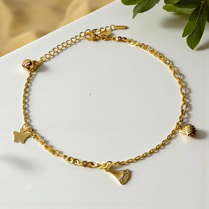 Brățară de picior Sara placată cu aur cu pandantive inspirate din natură [2]