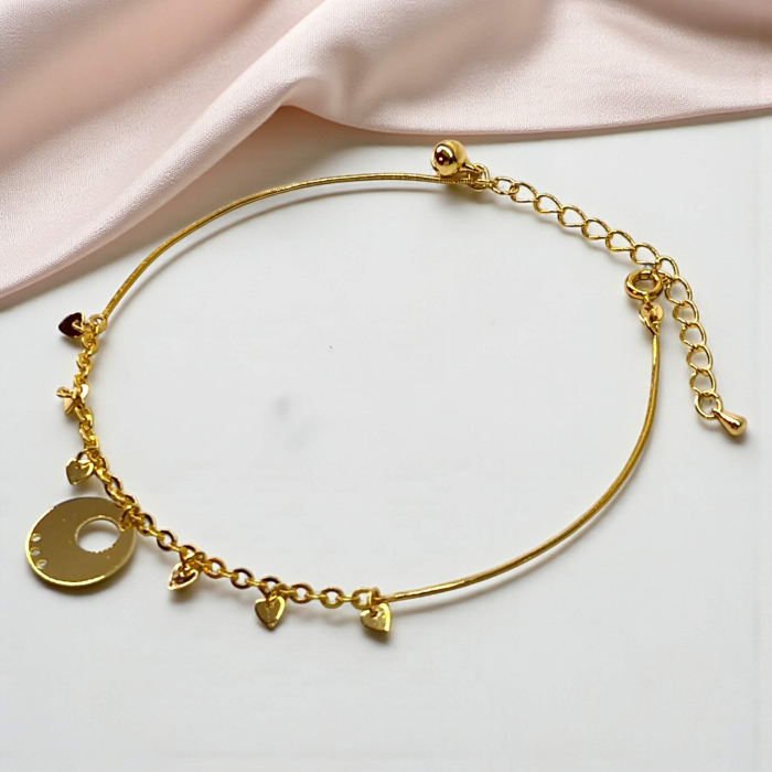 Brățară de picior Yara placata cu aur cu inimioare delicate [4]