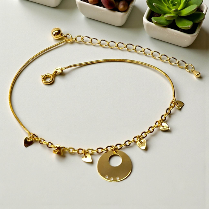 Brățară de picior Yara placata cu aur cu inimioare delicate [6]