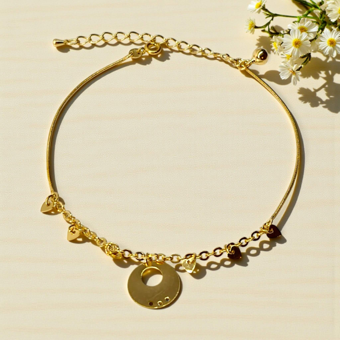 Brățară de picior Yara placata cu aur cu inimioare delicate [2]