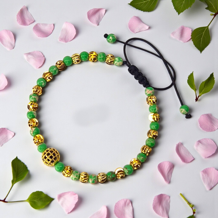 Brățară Larisa cu Jasp Verde și biluțe aurii placate cu aur [6]