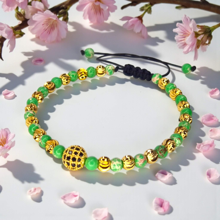 Brățară Larisa cu Jasp Verde și biluțe aurii placate cu aur [4]