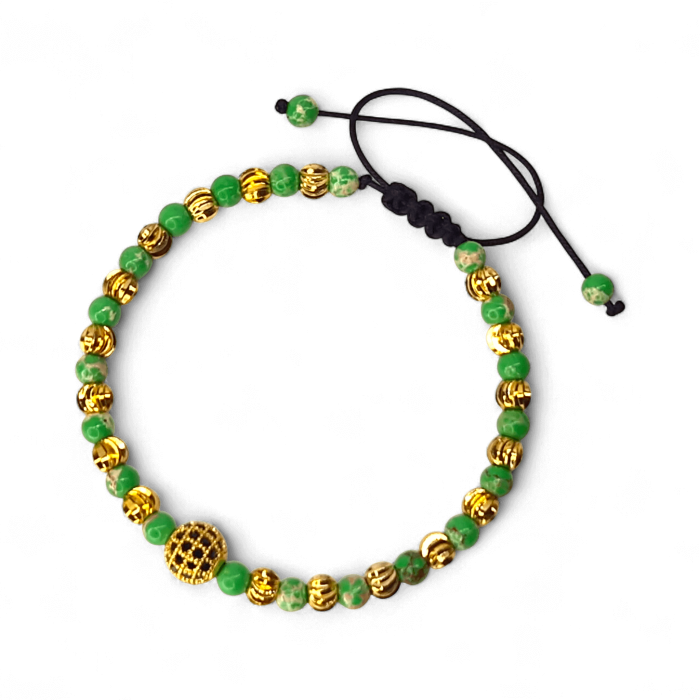 Brățară Larisa cu Jasp Verde și biluțe aurii placate cu aur [5]