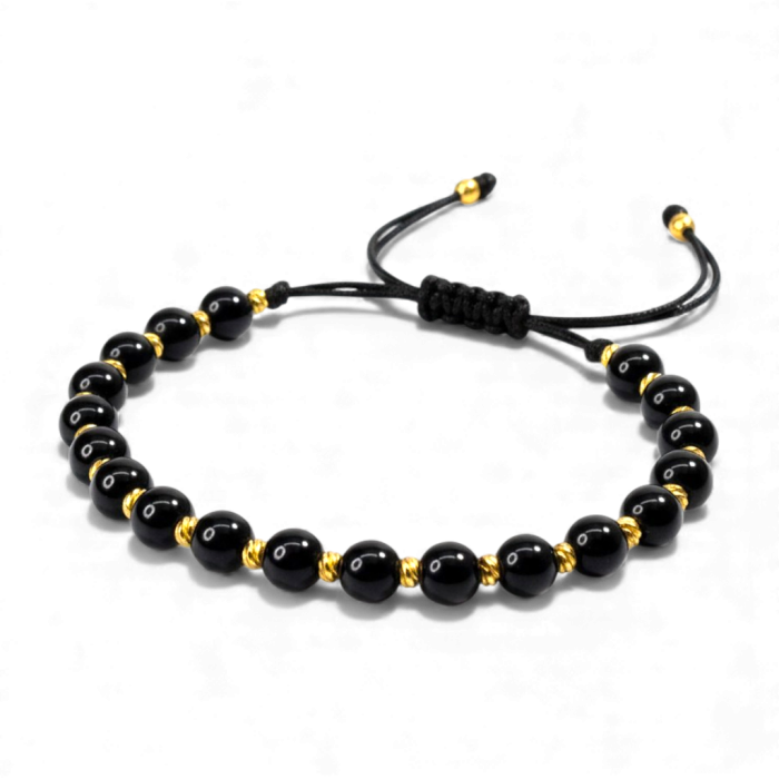 Bratara cu cristale de onix rotunde si bilute placate cu aur de 14k [5]