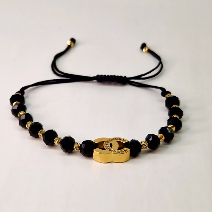 Bratara unisex cu onix si bilute placata ce aur de 14k [3]