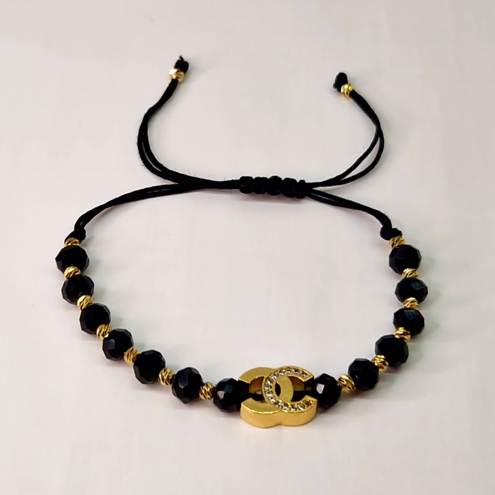 Bratara unisex cu onix si bilute placata ce aur de 14k [4]