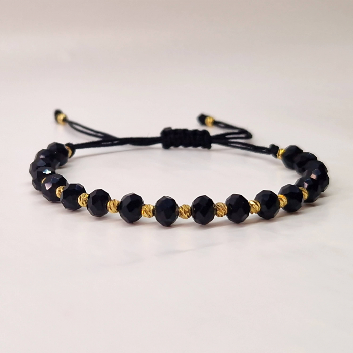 Bratara din onix negru cu bilute placate cu aur de 14k [10]