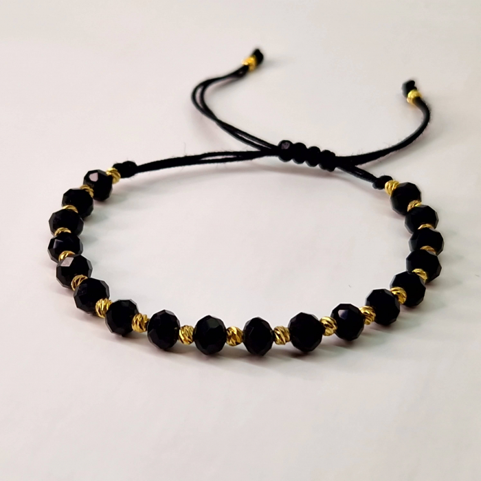 Bratara din onix negru cu bilute placate cu aur de 14k [2]