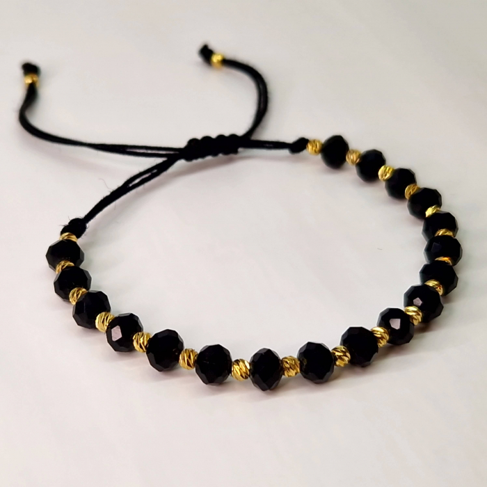 Bratara din onix negru cu bilute placate cu aur de 14k [3]