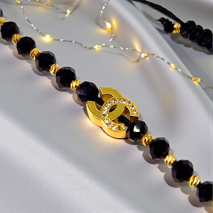 Bratara unisex cu onix si bilute placata ce aur de 14k [6]