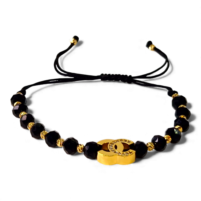 Bratara unisex cu onix si bilute placata ce aur de 14k [3]