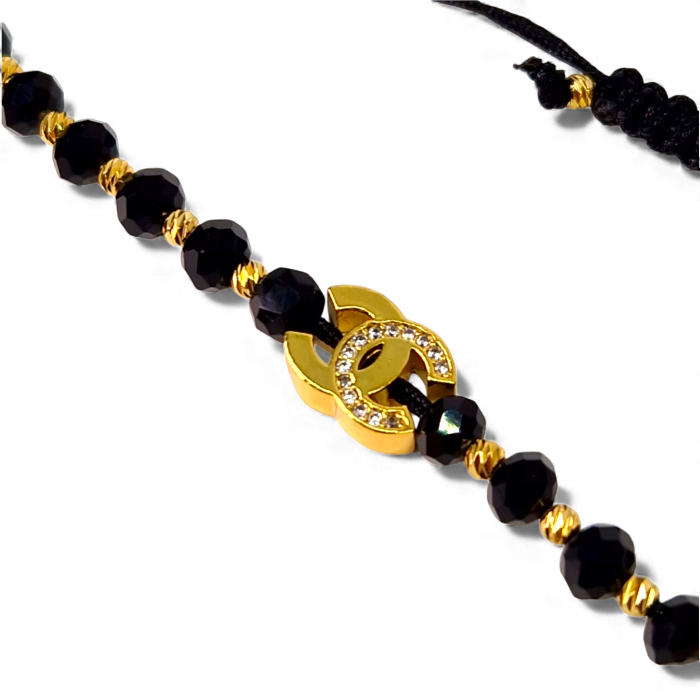 Bratara unisex cu onix si bilute placata ce aur de 14k [5]