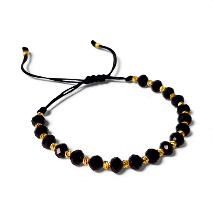 Bratara din onix negru cu bilute placate cu aur de 14k [5]