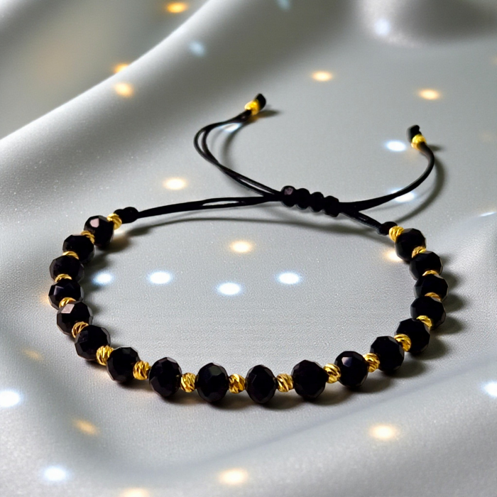 Bratara din onix negru cu bilute placate cu aur de 14k [2]