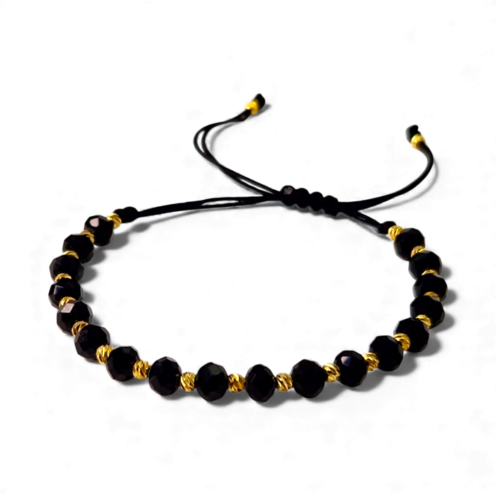 Bratara din onix negru cu bilute placate cu aur de 14k [3]