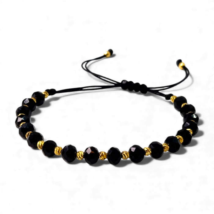 Bratara din onix negru cu bilute placate cu aur de 14k [7]