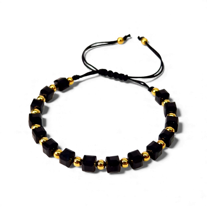 Bratara cu cristale patrate din onix si bilote placate cu aur de 14k [3]