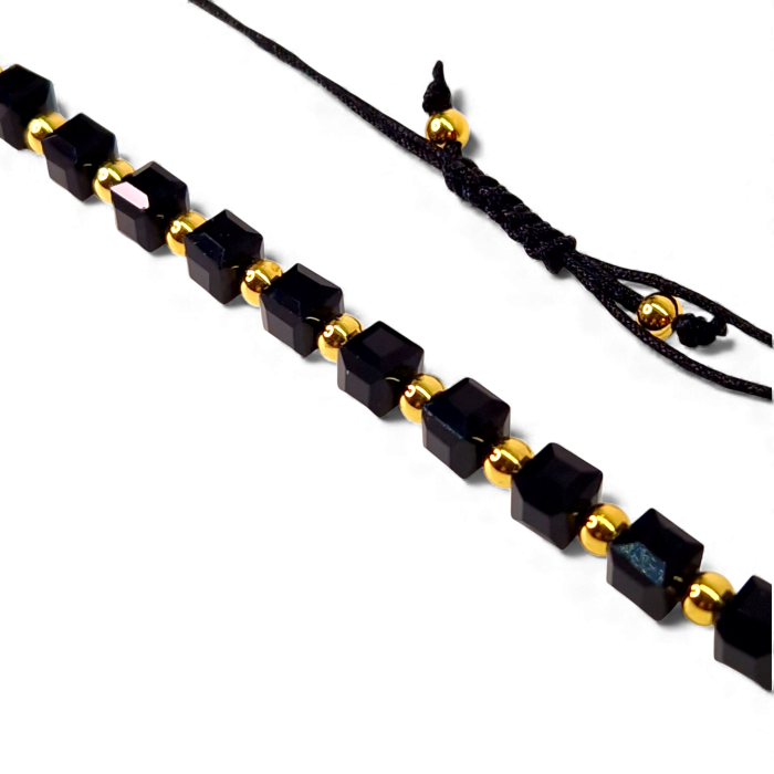 Bratara cu cristale patrate din onix si bilote placate cu aur de 14k [5]