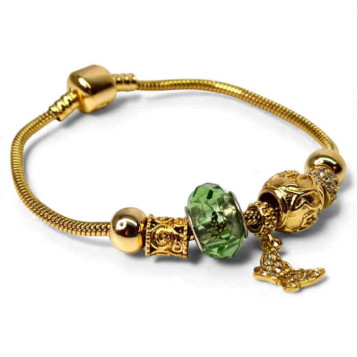 Brățară Caroline placată cu aur cu mărgea verde și charm fluture [3]