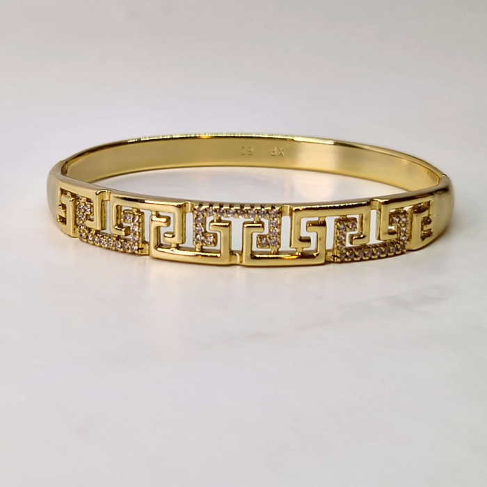 Bratara placata cu aur de 14k cu modele geometrice si cristale albe zirconiu [3]