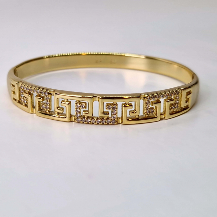 Bratara placata cu aur de 14k cu modele geometrice si cristale albe zirconiu [5]