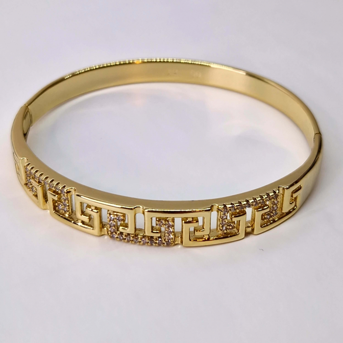Bratara placata cu aur de 14k cu modele geometrice si cristale albe zirconiu [4]