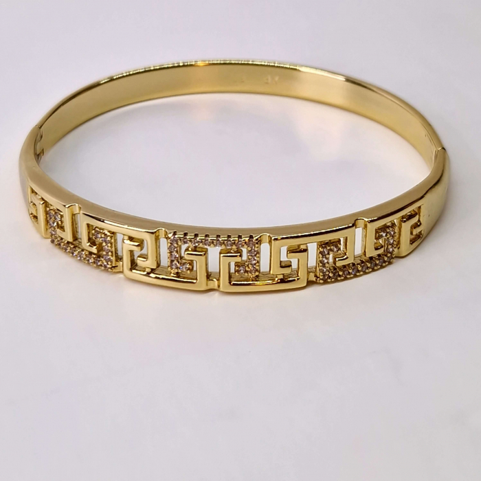 Bratara placata cu aur de 14k cu modele geometrice si cristale albe zirconiu [2]