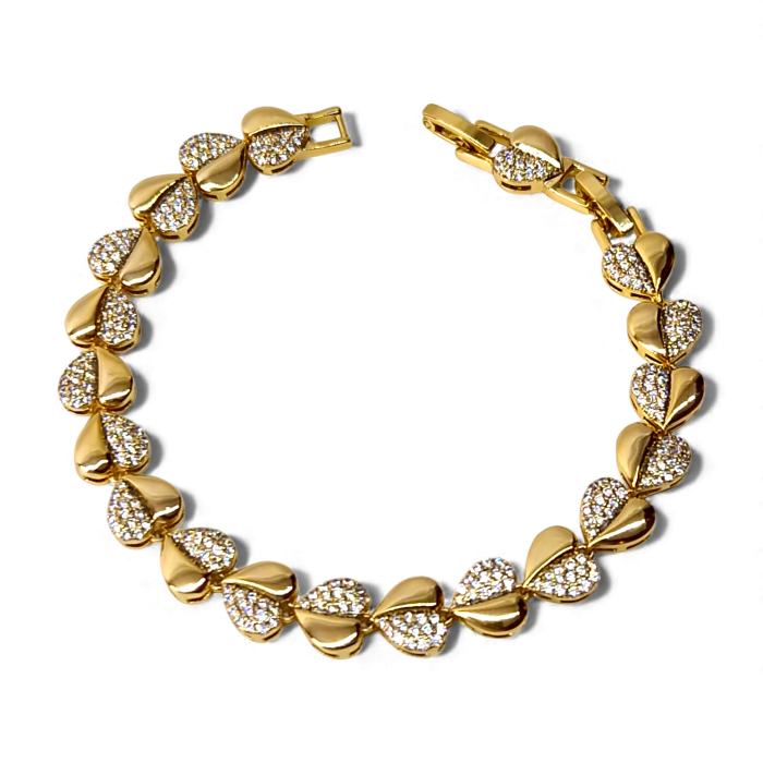 Bratara de mana placata cu aur galben de 14K cu inimioare incrustate cu cristale transparente din zirconiu [1]