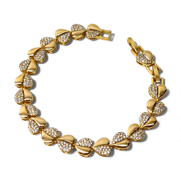 Bratara de mana placata cu aur galben de 14K cu inimioare incrustate cu cristale transparente din zirconiu [5]