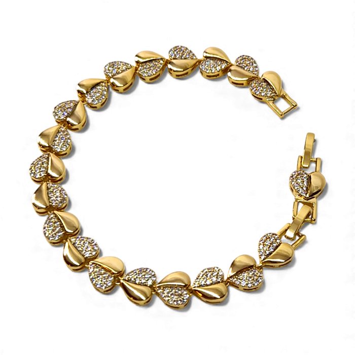 Bratara de mana placata cu aur galben de 14K cu inimioare incrustate cu cristale transparente din zirconiu [3]