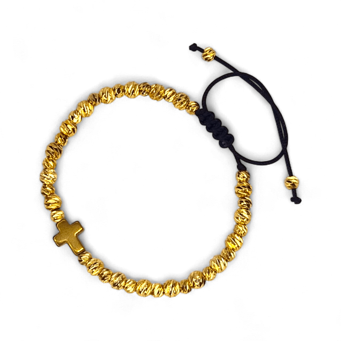 Brățară IH809 placată cu aur 18K cu cruce din hematit aurit [3]