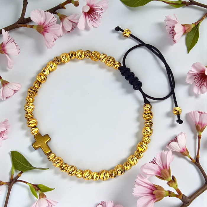 Brățară IH809 placată cu aur 18K cu cruce din hematit aurit [6]