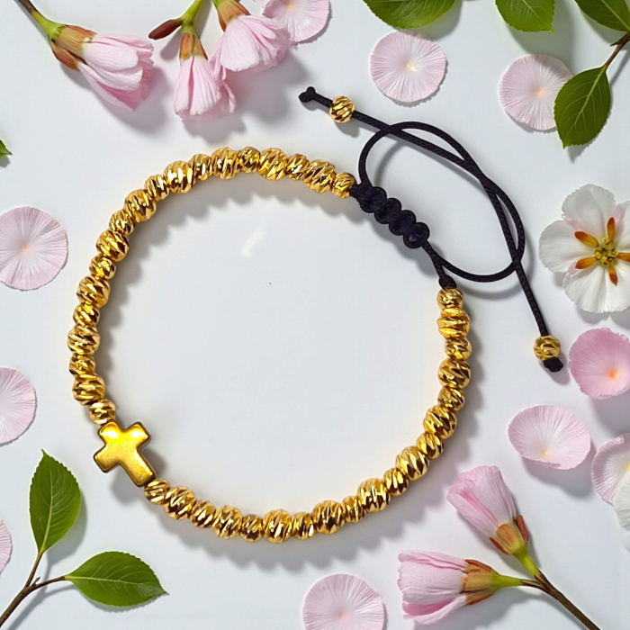 Brățară IH809 placată cu aur 18K cu cruce din hematit aurit [2]