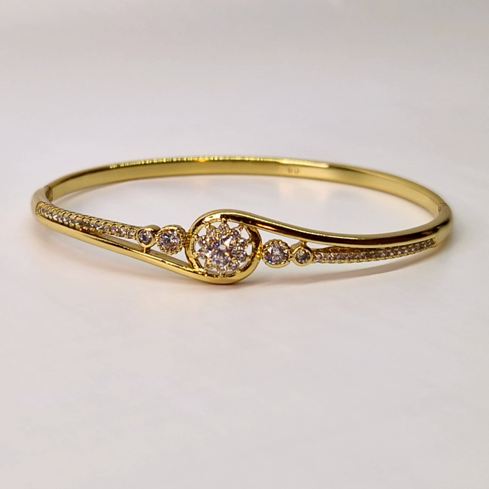 Bratara dama placata cu aur de 14k cu cristal central in forma de floare din zirconiu transparent [4]