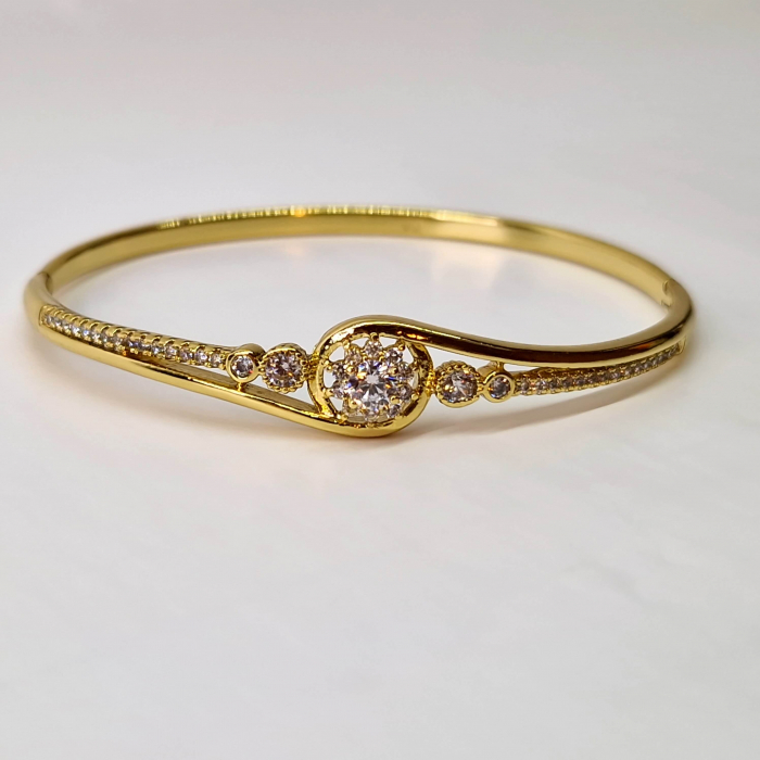Bratara dama placata cu aur de 14k cu cristal central in forma de floare din zirconiu transparent [2]