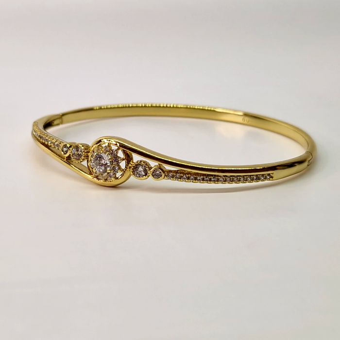 Bratara dama placata cu aur de 14k cu cristal central in forma de floare din zirconiu transparent [5]